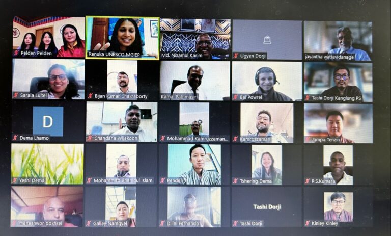 Participants from Bhutan, India, Bangladesh, Nepal, and Sri Lanka during the first orientation meeting for the Digital Pedagogy and Social and Emotional Learning courses conducted by MGIEP at SACTD